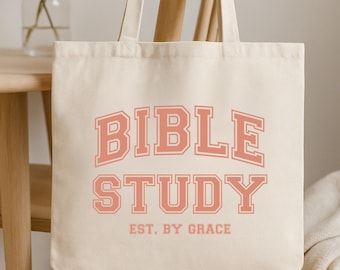 Varsity Bible Study Tote Bag, Christian Cotton Canvas Church Bag