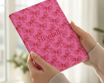 Personalized pink bow journal, custom notebook for girls, coquette aesthetic school planner, cute birthday gift for her, teen gift idea