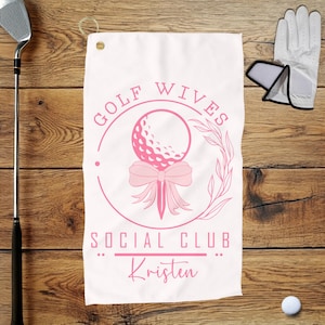 Custom Pink Women&#39;s Golf Towel | Personalized Golf Wives Social Club Towel