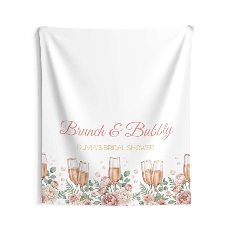 Runner da tavola per addio al nubilato "Brunch & Bubbly", decorazioni per addio al nubilato con champagne, brunch floreale rosa per addio al nubilato, addio al nubilato personalizzato immagine 11