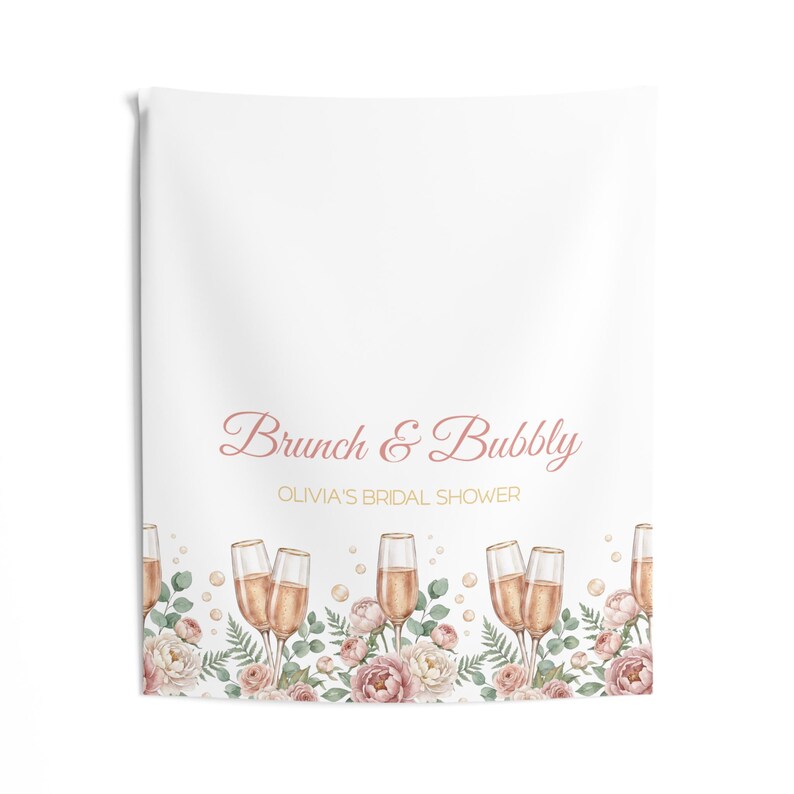 Runner da tavola per addio al nubilato "Brunch & Bubbly", decorazioni per addio al nubilato con champagne, brunch floreale rosa per addio al nubilato, addio al nubilato personalizzato immagine 10