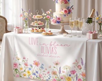 Decoración floral para la mesa de la despedida de soltera / Camino de mesa "Amor en flor" para la despedida de soltera / Decoración floral silvestre para la fiesta nupcial / Decoración personalizada para la mesa de la novia