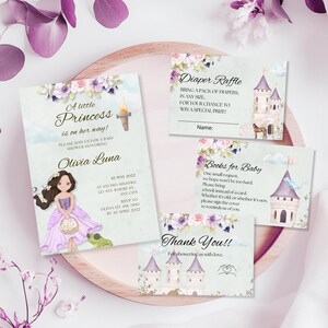 A little Princess is on her way! Baby Shower Invitation Bundle,  Editable template, Purple Princess Baby invite, Instant Download, Digital.