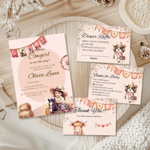 Paquete de invitaciones para baby shower de vaquera pequeña, plantilla campestre, invitación para bebé del oeste, descarga instantánea, editable, personalizable, kit digital.