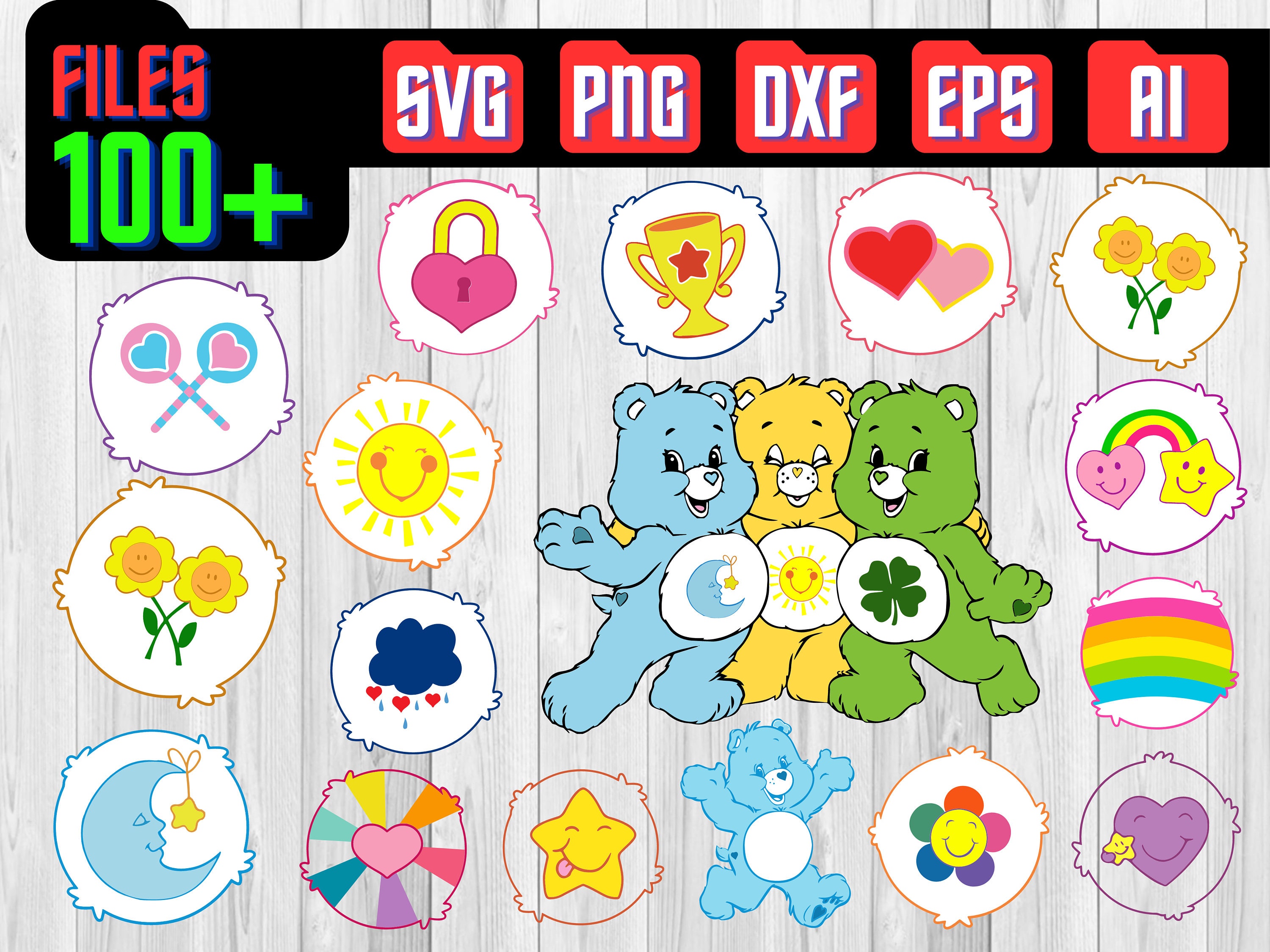 Care Bears Svg, Png, Pdf, Eps, Instant Download , print , sublimation, By  Misky