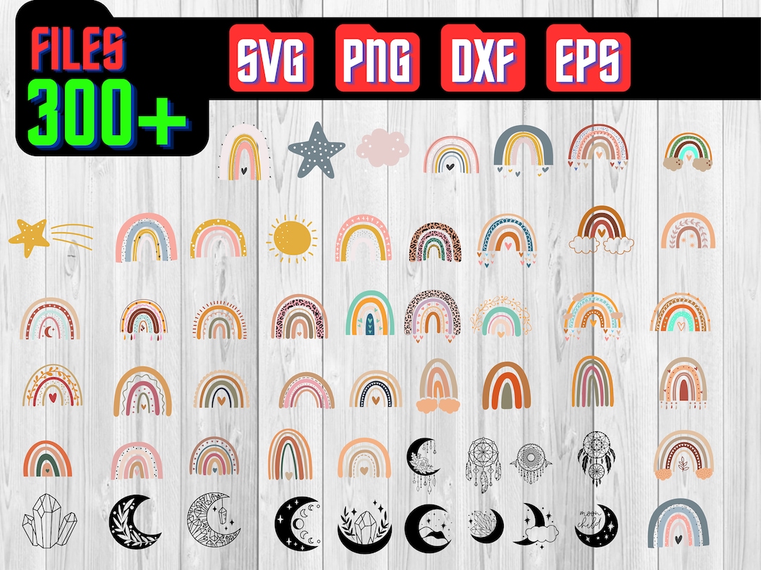 Boho Rainbow Svg Bundle / Cute Rainbow Svg / Boho Rainbow Clipart ...
