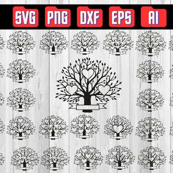 Family Tree Svg / 1-30 Members Family Cricut Design Vector Bundle / Family Tree Heart Branch Clipart Silhouette / Png T-Shirt / Cut Plotter