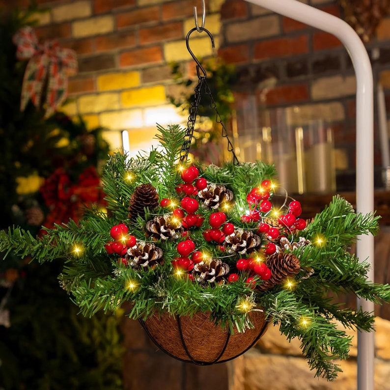 2 Pieces Christmas Hanging Basket for Outdoor Decoration With Frosted