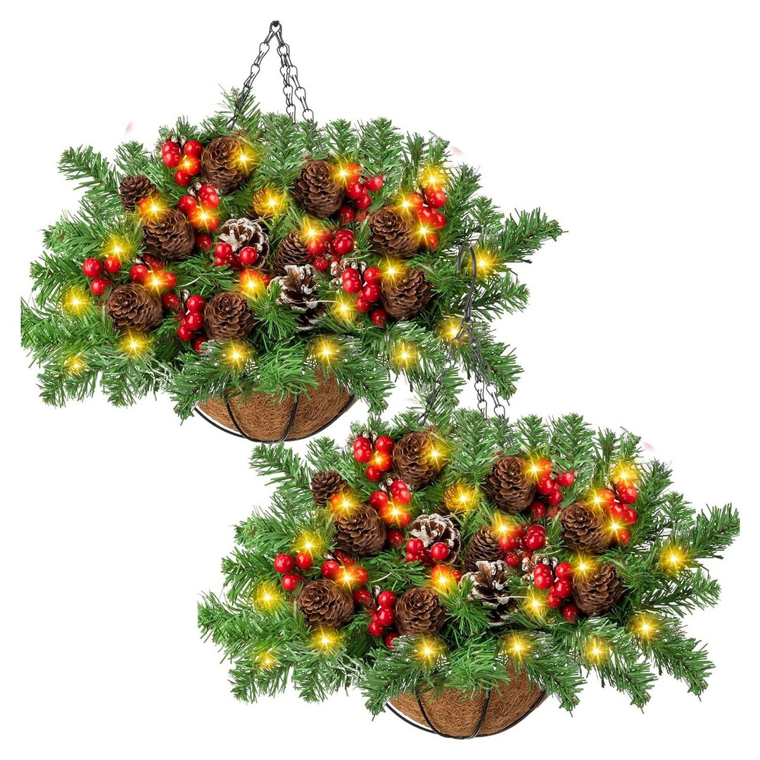 2 Pieces Christmas Hanging Basket for Outdoor Decoration With Frosted