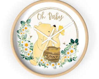 Winnie de Pooh kinderkamerdecoratie, genderneutrale babykamerdecoratie, Winnie de Pooh-wandklok, klassieke Winnie de Pooh-baby