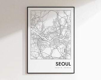 Seoul Map Print, Seoul Street Map Poster, Map of Seoul Wall Art, South Korea Travel Print Bedroom Decor, Minimalist City Office Wall Art