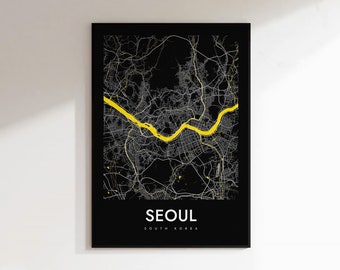 Seoul Map Print, Seoul Street Map Poster, Map of Seoul Wall Art, South Korea Travel Print Bedroom Decor, Minimalist City Office Wall Art