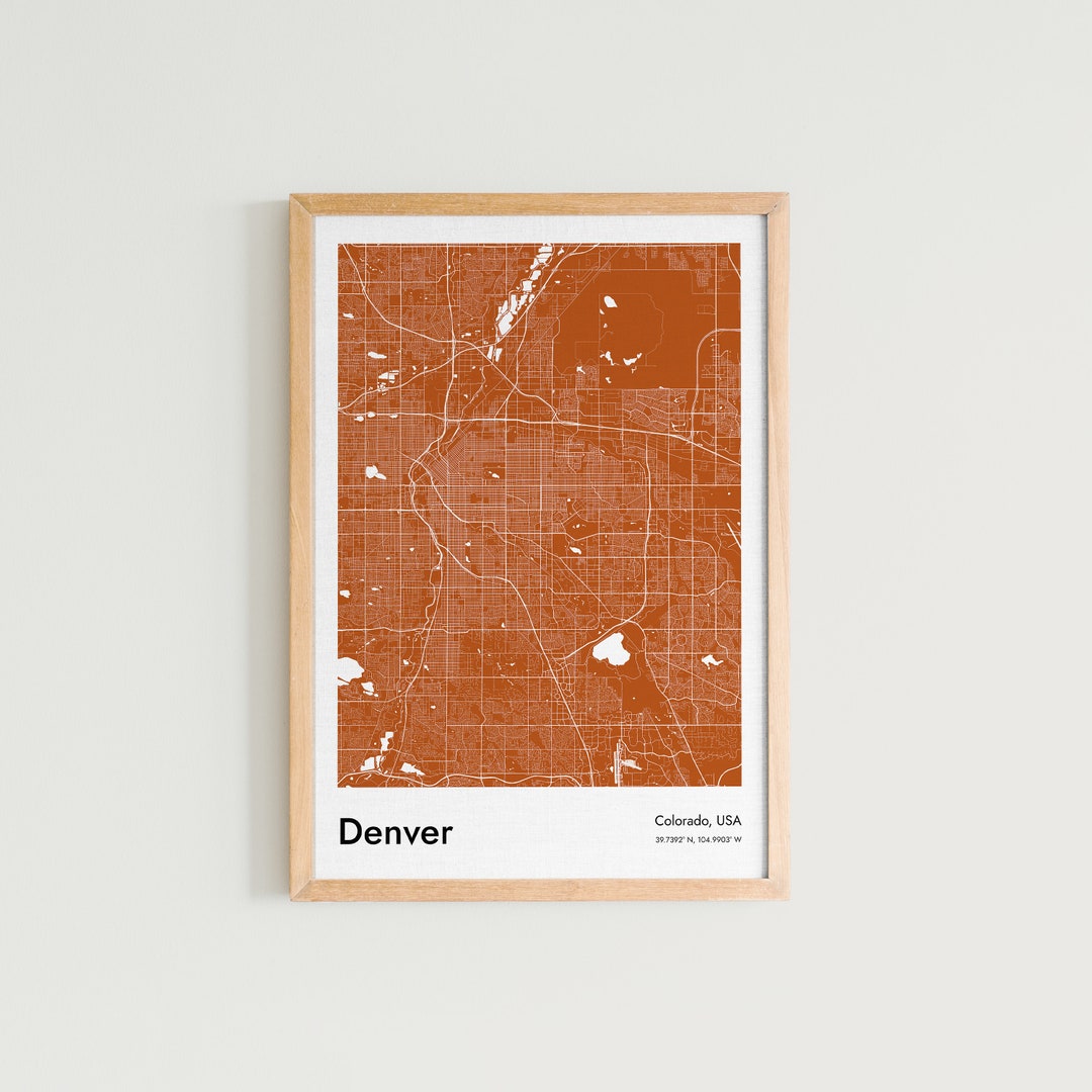 Denver Map Print, Denver Street Map Poster, Orange Map of Denver, USA