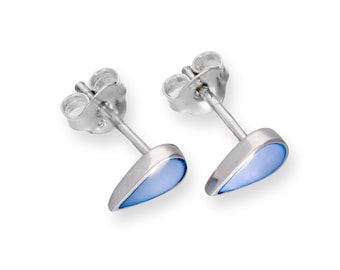 Sterling Silver & Light Blue Enamel Teardrop Stud Earrings