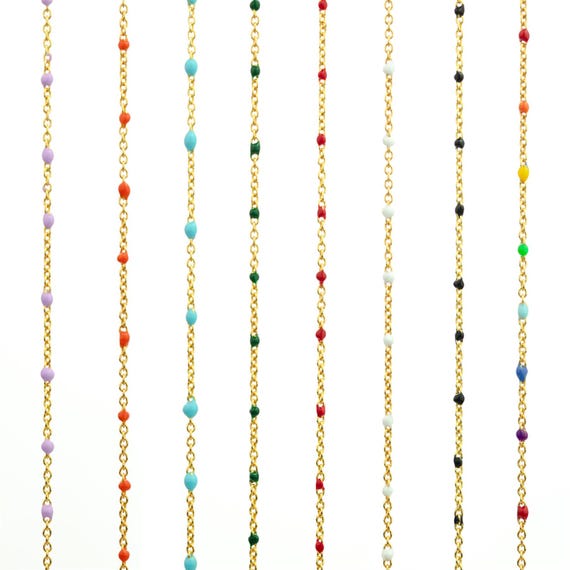 Fine Gold Plated Sterling Silver & Enamel Bead Necklace - 16 Inches