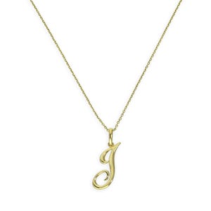 9 kt gouden hangerketting met fancy kalligrafieschrift letter J 16-20 inch