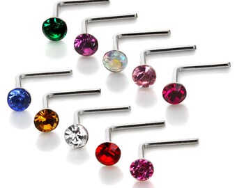 Sterling Silber 2.8 mm Runde CZ Kristall Nasenstecker L Pin - British Made