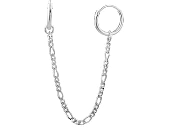 Pendiente de aro doble de 10 mm con cadena Figaro en plata de ley