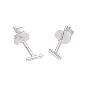 May include: Two silver stud earrings with a T-bar design. The earrings are displayed against a white backdrop. The posts and backs of the earrings are visible.