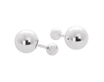 Pendientes de plata de ley con bola de doble cara de 4 mm y 8 mm