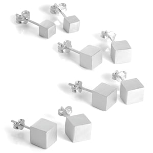 Brushed Sterling Silver Cube Stud Earrings 4mm