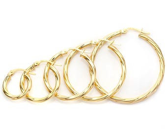 14Kイエローゴールド ツイストピアス 9金ゴールドのツイストフープピアス｜質感のあるイエローゴールド
