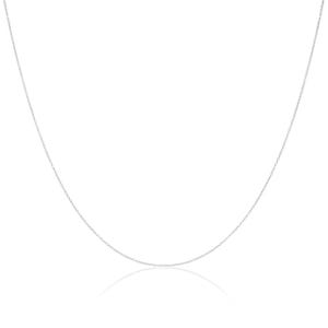 Puede incluir: Un delicado collar de cadena de plata, exhibido sobre un fondo blanco. La cadena es fina y parece estar hecha de un metal brillante. El collar es simple y elegante, adecuado para el uso diario o ocasiones especiales.
