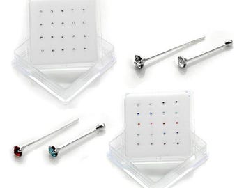 20 Pack Sterling Silver CZ Nose Studs - 2mm Crystal Set