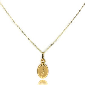 May include: A gold-colored necklace featuring a pendant shaped like a coffee bean. The pendant has a curved line down the center, and the chain is delicate and thin. The necklace is displayed against a white background.