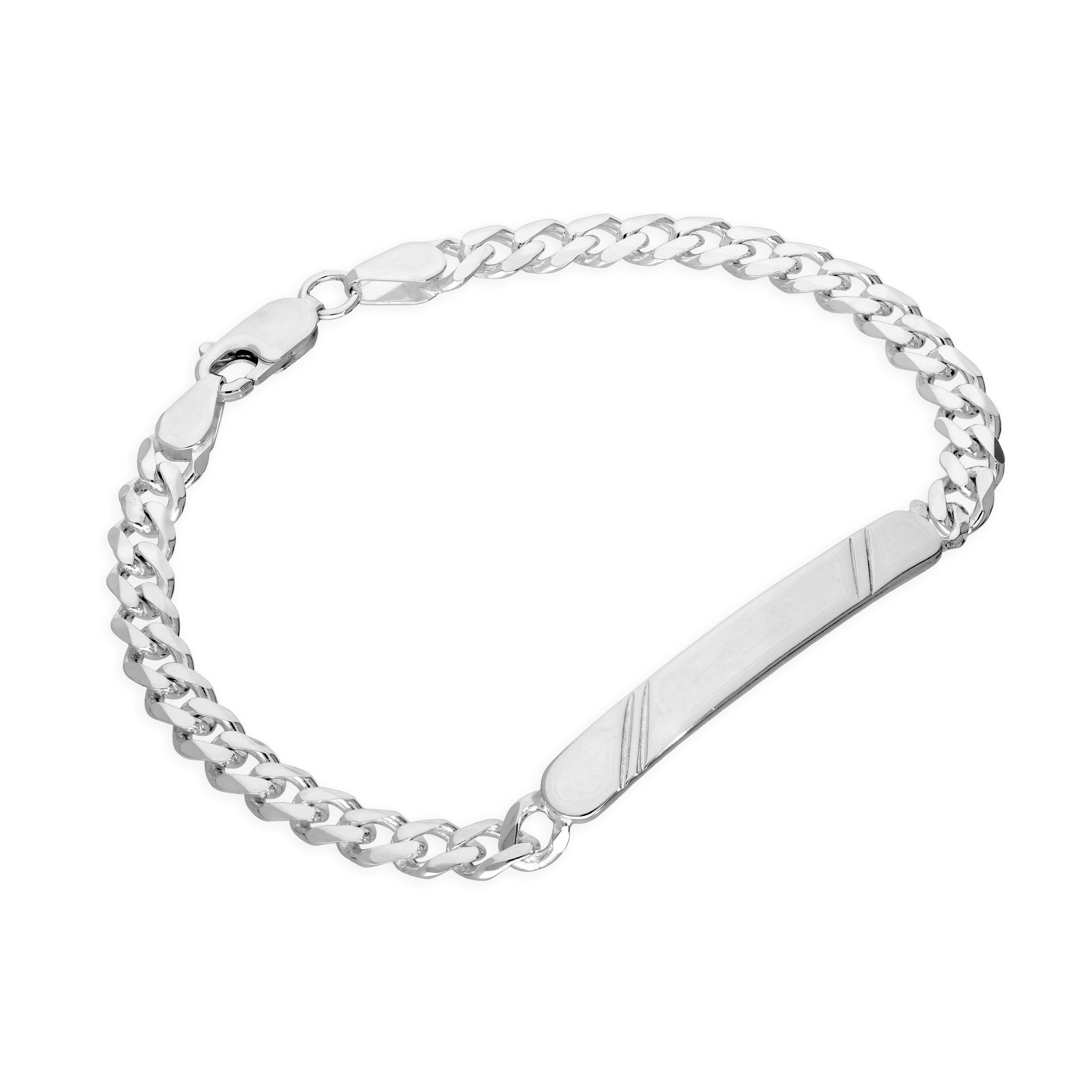 Sterling Silver Engravable Mens ID Bracelet - Diamond Cut Curb