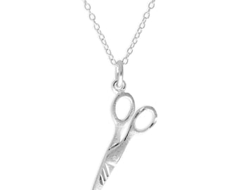 Matt Sterling Silver Diamond Cut Scissors on 18 Inch Chain Necklace