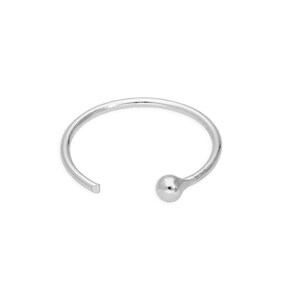 May include: A silver-colored nose ring with a small ball at one end. The ring is open, with a small gap between the ball and the other end. The jewelry is set against a white background.