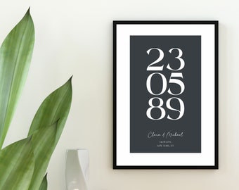 Personalised Date Print | Gift for Couples | Anniversary Date | Wedding Present |  Paper Gift | New Baby | Special Date | First New Home