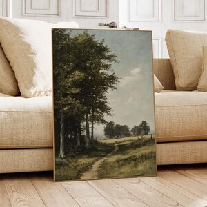 Vintage Country Landscape Painting, Rustic Farmhouse Wall Decor, French Cottage Art Print