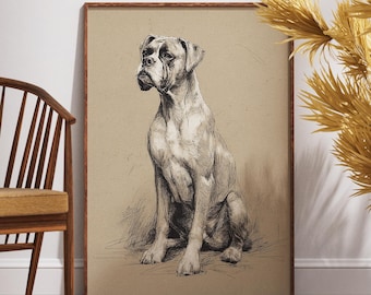boxer dog sitting drawing