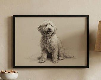 Goldendoodle Sketch, Minimalist Dog Art, Curly Pet Lover Gift Print