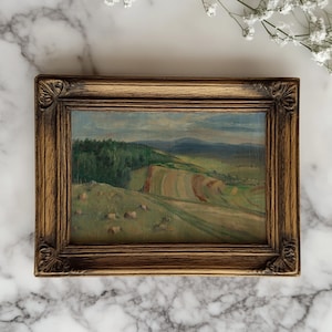 Vintage Country Farm Landscape Painting Print, French Country Cottage Decor, Rustic Farmhouse Wall Art Print