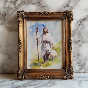 The Good Shepherd Unframed Watercolor Painting, Religious Art Print, Jesus Shepherd Art, Biblical Wall Art, Watercolor Jesus Art