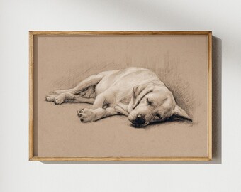 Vintage Labrador Sketch, Minimalist Dog Art, Cozy Home Decor Print