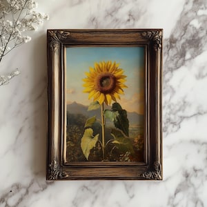Vintage Sunflower Painting Print: Rustic Farmhouse Wall Art