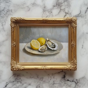 Oyster Still Life Art Print: Lemons, Farmhouse Kitchen Decor