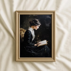 Victorian Woman Reading Print: Dark Academia Library Wall Art