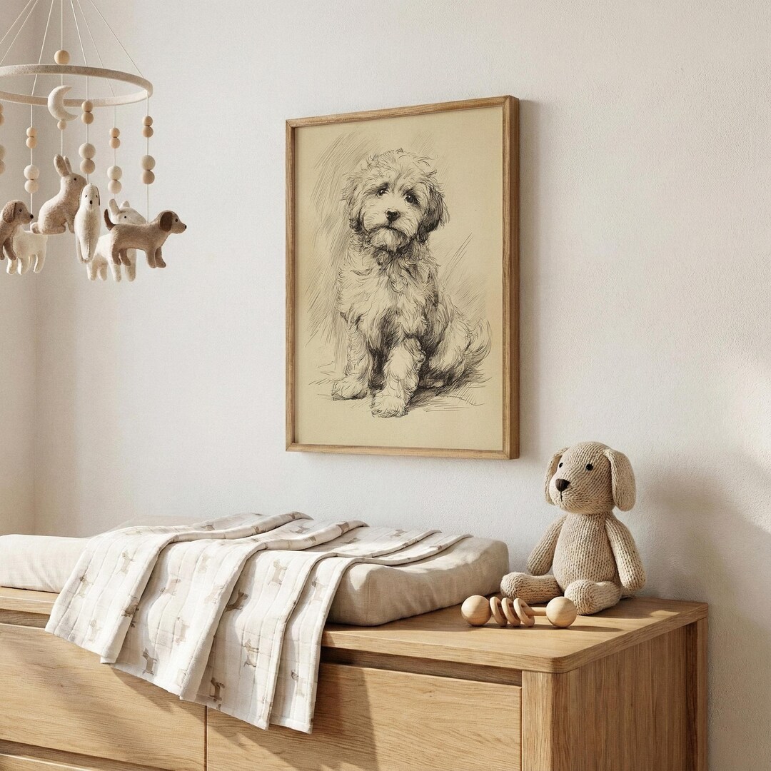 Cavapoo Sketch, Sitting Dog Art, Cavoodle Print, Doodle Breed Gift ...
