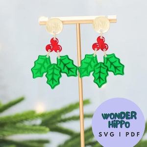 Stechpalme und Beere Ohrring Laser schneiden oder Cricut | Weihnachten SVG | Ohrring Datei Digitaler Download | Datei für Lasermaschinen | Glowforge-Datei