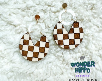 Circle Cutout Checkered Pattern Earring Laser Cutting or Cricut | Checkered Earrings SVG File | Earring File Download | Glowforge Laser File