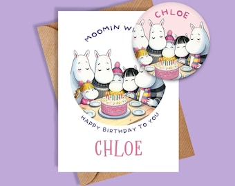 Personalized Moomins Birthday Card and Badge Set