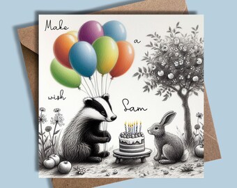 Birthday Card, Personalised Card, personalisation, Birthday Girl, Baby Girl, Baby Boy, Make A Wish Birthday Card, Make A Wish, Cute, Animals