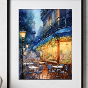 European Cafe Painting at Night | Restaurant | Cafe | Outdoor Dining | Dinner | Night | France | Italy | Fine Art Decor | Paris Vacation
