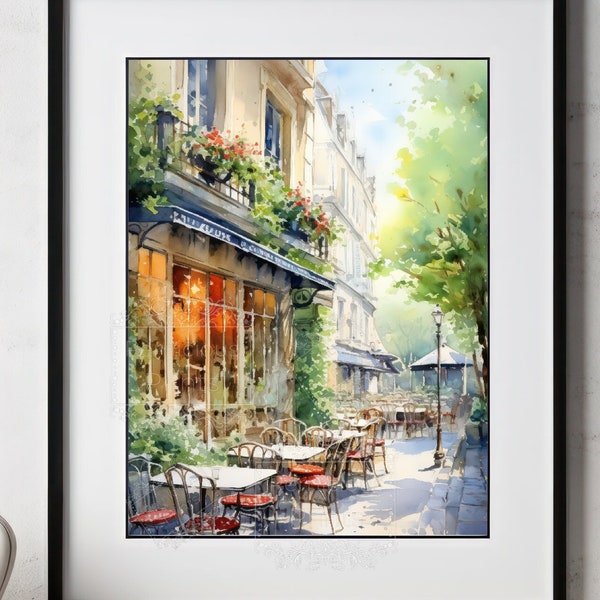 European Cafe Painting in Summer | Restaurant | Cafe | Outdoor Dining | Dinner | Morning | France | Italy | Fine Art Decor | Paris Vacation