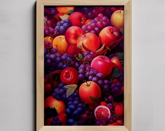 Mixed Fruit Wall Art | Modern Wall Art | Berries Grapes Peaches Raspberries Cherries Print | Nursery Decor | Simple Elegant Art Print